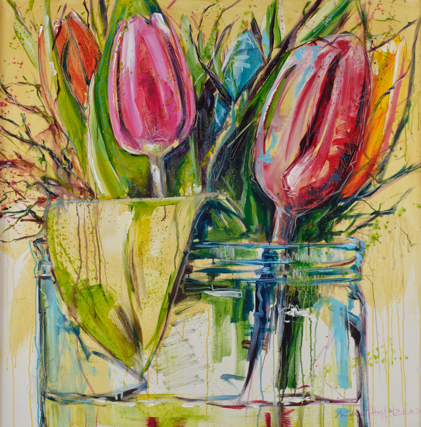 "Tulpen", 10/2022, Acryl auf Leinwand, 111 cm x 111 cm